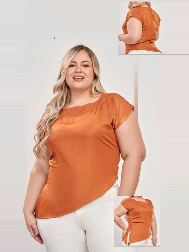 Blusa asimétrica naranja en tallas plus, blusas y camisas en El Baúl de la Moda, Jamundí
